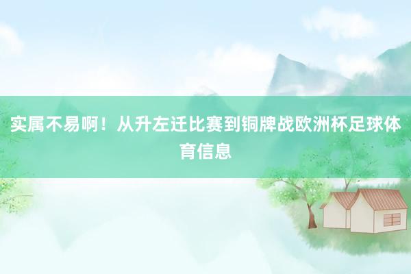 实属不易啊！从升左迁比赛到铜牌战欧洲杯足球体育信息